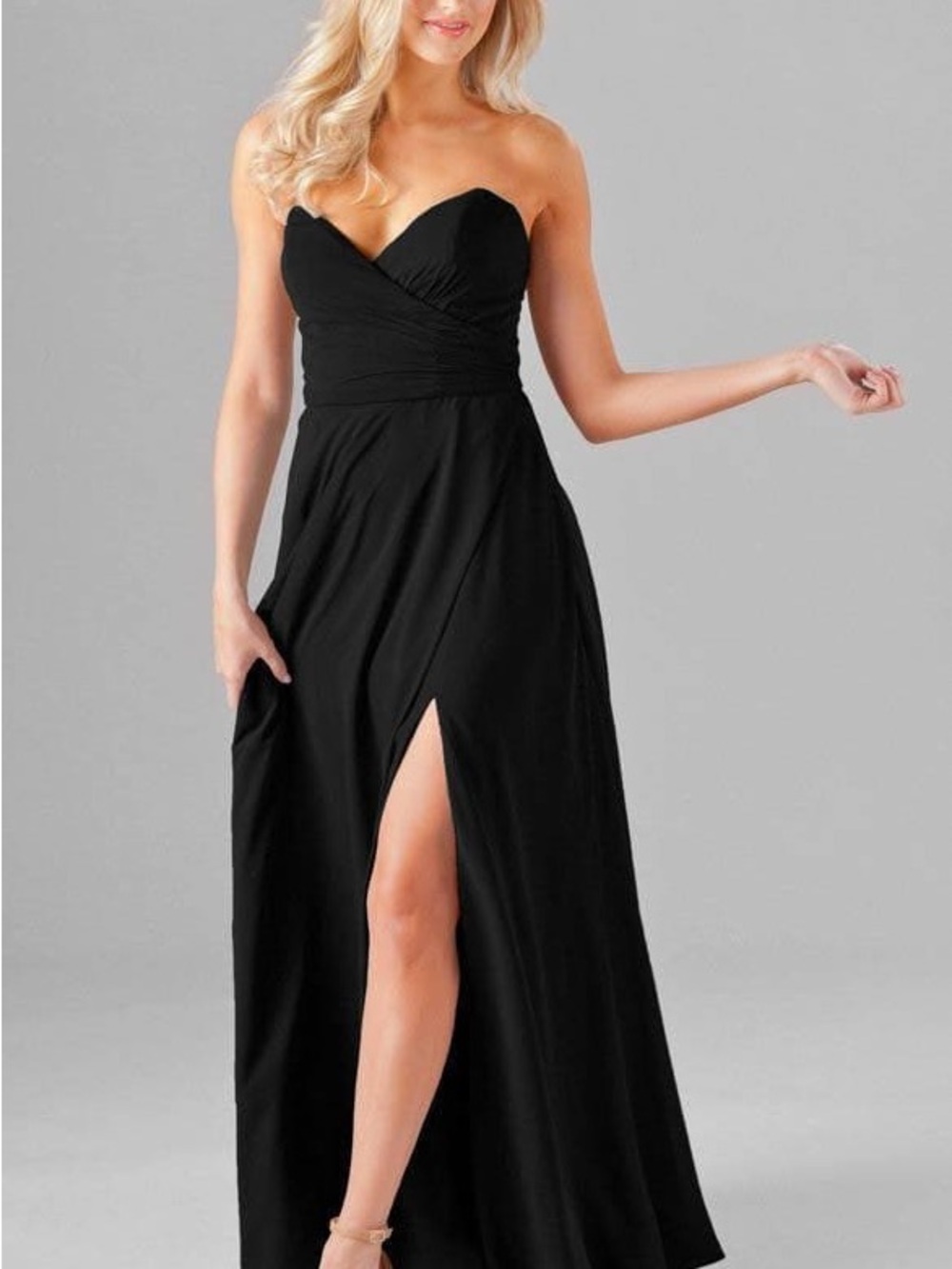 Elegant Strapless Black Wedding Guest Gown